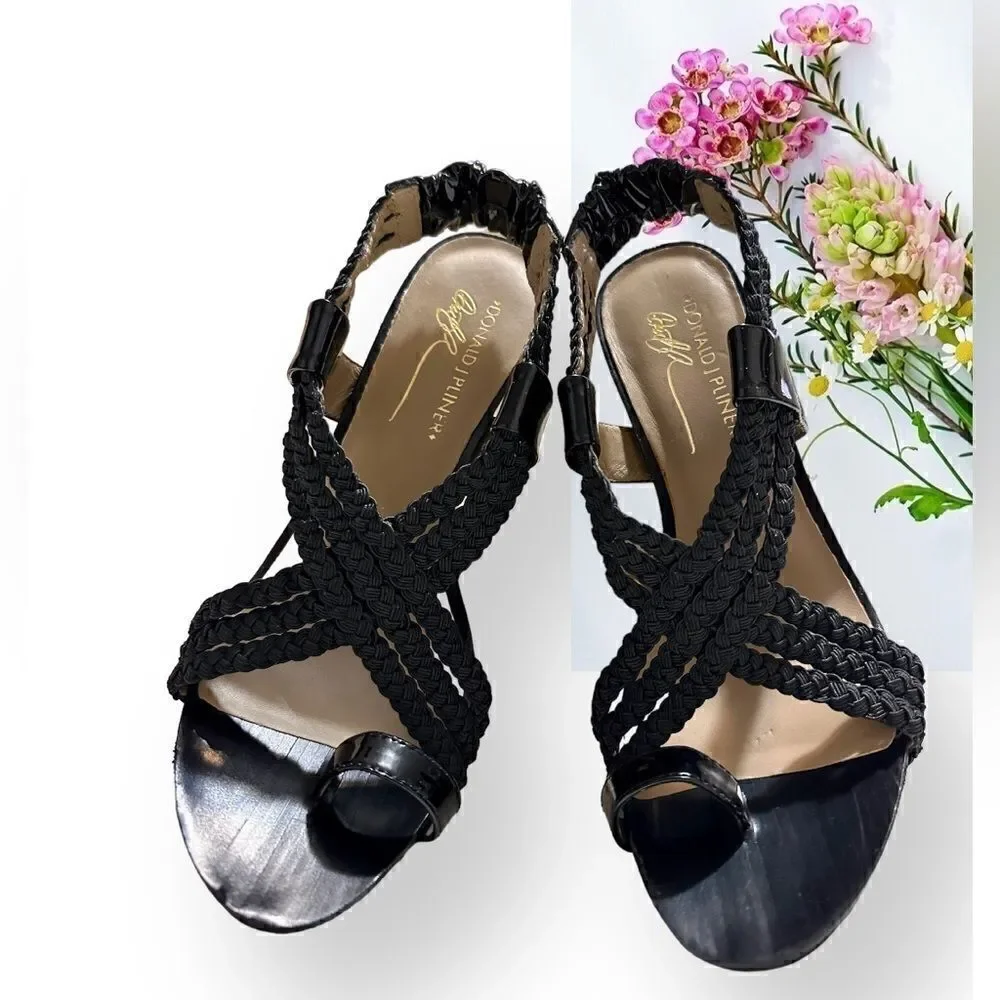 Donald J. Pliner Black Braided Leather Heeled Sandals – Size 8.5M